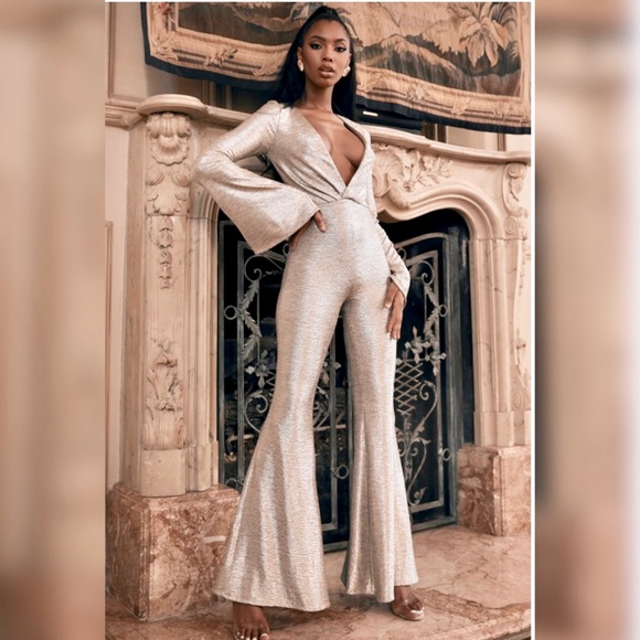 House of CB Pants & Jumpsuits House Of Cb Catrin Gold Lame Jumpsuit